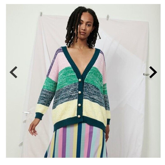 NWT OLIVIA RUBIN Mika Oversize Cardigan Sequin Pearl Size XS Stripe #2B432 - Picture 3 of 14